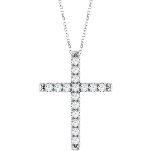 Platinum 3/4 CTW Natural Diamond French-Set Cross 16-18" Necklace