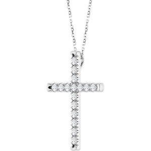 14K White Gold 3/4 CTW Natural Diamond French-Set Cross 16-18" Necklace
