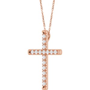14K Rose Gold 3/4 CTW Natural Diamond French-Set Cross 16-18" Necklace