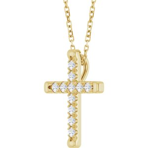 14K Yellow Gold 1/4 CTW Natural Diamond French-Set Cross 16-18" Necklace