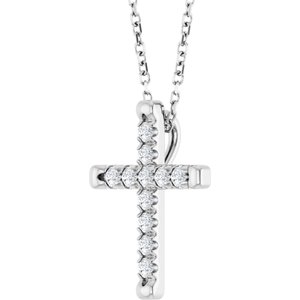 Platinum 1/5 CTW Natural Diamond French-Set Cross 16-18" Necklace
