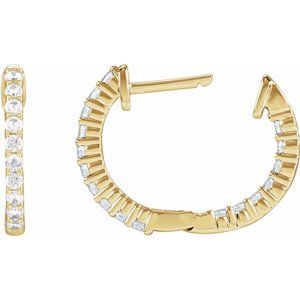 14K Yellow Gold 1/2 CTW Lab-Grown Diamond Inside-Outside Hinged 14.5 mm Hoop Earrings