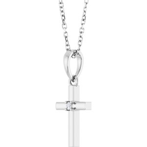 Sterling Silver .015 CT Natural Diamond Cross 16-18" Necklace