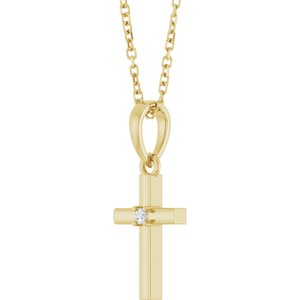 14K Yellow Gold .015 CT Natural Diamond Cross 16-18" Necklace