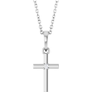 Platinum .015 CT Natural Diamond Cross 16-18" Necklace