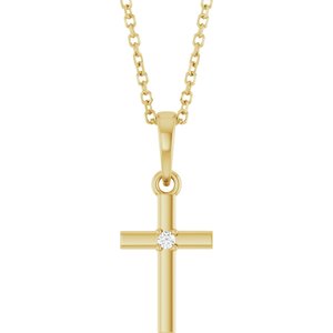 14K Yellow Gold .015 CT Natural Diamond Cross 16-18" Necklace
