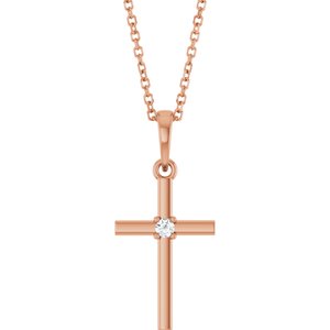 14K Rose Gold .03 CT Natural Diamond Cross 16-18" Necklace