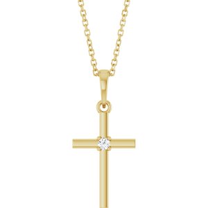 14K Yellow Gold .03 CT Natural Diamond Cross 16-18" Necklace