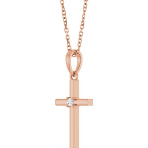 14K Rose Gold .03 CT Natural Diamond Cross 16-18" Necklace