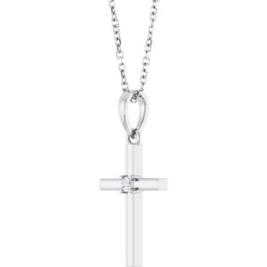 14K White Gold .03 CT Natural Diamond Cross 16-18" Necklace