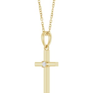 14K Yellow Gold .03 CT Natural Diamond Cross 16-18" Necklace