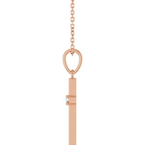 14K Rose Gold .03 CT Natural Diamond Cross 16-18" Necklace