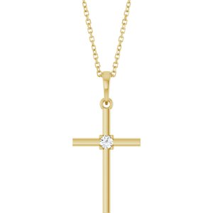 14K Yellow Gold .06 CT Natural Diamond Cross 16-18" Necklace