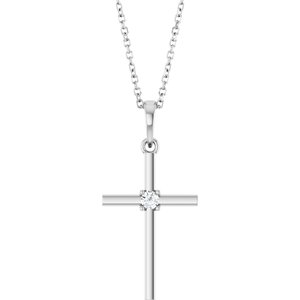 Sterling Silver .06 CT Natural Diamond Cross 16-18" Necklace