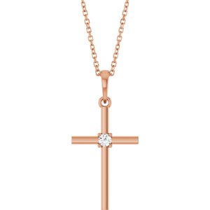 14K Rose Gold .06 CT Natural Diamond Cross 16-18" Necklace