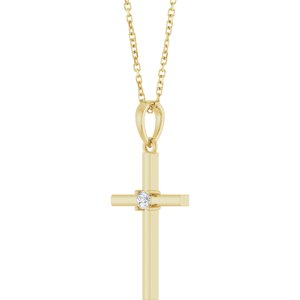 14K Yellow Gold .06 CT Natural Diamond Cross 16-18" Necklace