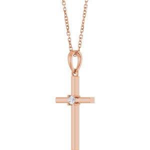 14K Rose Gold .06 CT Natural Diamond Cross 16-18" Necklace