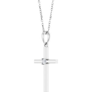 Platinum .06 CT Natural Diamond Cross 16-18" Necklace