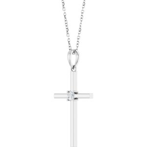 Platinum 1/10 CT Natural Diamond Cross 16-18" Necklace