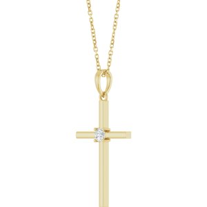 14K Yellow Gold 1/10 CT Natural Diamond Cross 16-18" Necklace