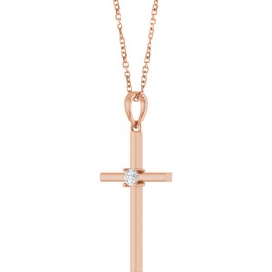 14K Rose Gold 1/10 CT Natural Diamond Cross 16-18" Necklace
