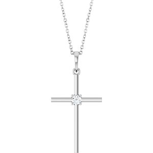 Platinum 1/10 CT Natural Diamond Cross 16-18" Necklace