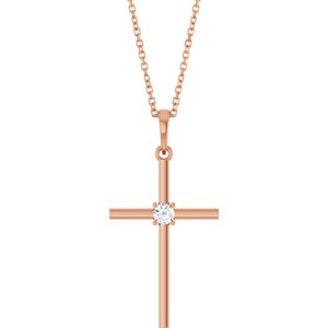 14K Rose Gold 1/10 CT Natural Diamond Cross 16-18" Necklace