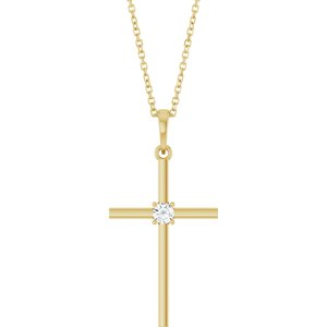 14K Yellow Gold 1/10 CT Natural Diamond Cross 16-18" Necklace