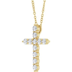 14K Yellow Gold 3/8 CTW Lab-Grown Diamond Cross 16-18" Necklace
