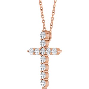 14K Rose Gold 3/8 CTW Natural Diamond Cross 16-18" Necklace
