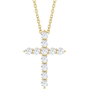 14K Yellow Gold 3/8 CTW Lab-Grown Diamond Cross 16-18" Necklace