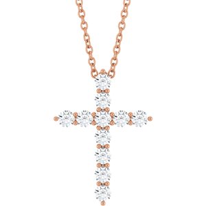 14K Rose Gold 3/8 CTW Natural Diamond Cross 16-18" Necklace