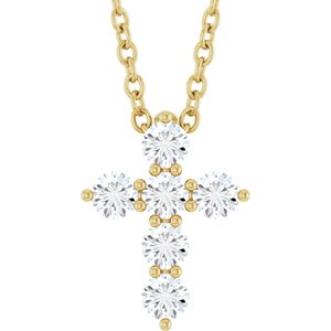 14K Yellow Gold 1/4 CTW Lab-Grown Diamond Cross 16-18" Necklace