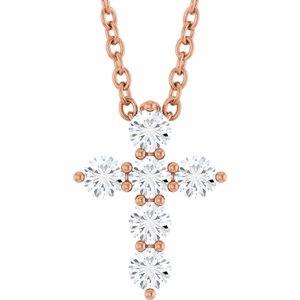 14K Rose Gold 1/4 CTW Natural Diamond Cross 16-18" Necklace