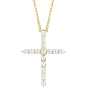 14K Yellow Gold 1/2 CTW Lab-Grown Diamond Cross 16-18" Necklace