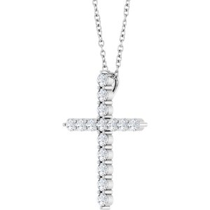 Sterling Silver 1/2 CTW Natural Diamond Cross 16-18" Necklace