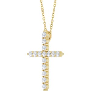 14K Yellow Gold 1/2 CTW Natural Diamond Cross 16-18" Necklace