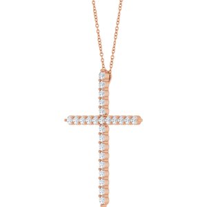 14K Rose Gold 1 CTW Natural Diamond Cross 16-18" Necklace