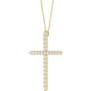 14K Yellow Gold 1 CTW Natural Diamond Cross 16-18" Necklace