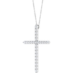 14K White Gold 1 CTW Natural Diamond Cross 16-18" Necklace