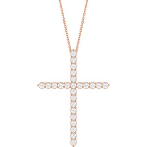 14K Rose Gold 1 CTW Natural Diamond Cross 16-18" Necklace