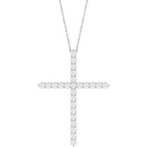 14K White Gold 1 CTW Lab-Grown Diamond Cross 16-18" Necklace