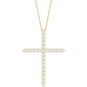 14K Yellow Gold 1 CTW Lab-Grown Diamond Cross 16-18" Necklace