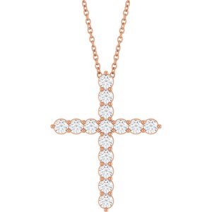 14K Rose Gold 3/4 CTW Lab-Grown Diamond Cross 16-18" Necklace