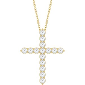 14K Yellow Gold 3/4 CTW Lab-Grown Diamond Cross 16-18" Necklace