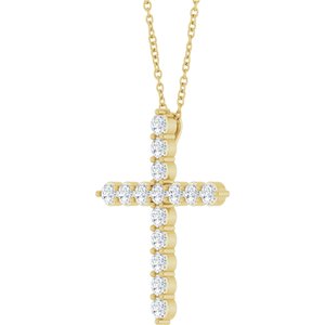 14K Yellow Gold 3/4 CTW Lab-Grown Diamond Cross 16-18" Necklace