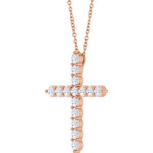 14K Rose Gold 3/4 CTW Natural Diamond Cross 16-18" Necklace