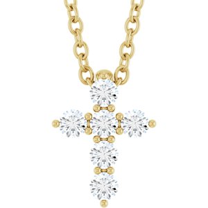14K Yellow Gold 1/6 CTW Natural Diamond Cross 16-18" Necklace