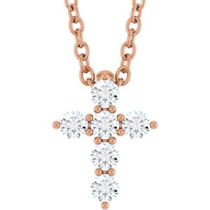 14K Rose Gold 1/6 CTW Lab-Grown Diamond Cross 16-18" Necklace