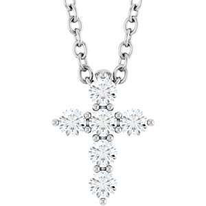 Sterling Silver 1/6 CTW Natural Diamond Cross 16-18" Necklace